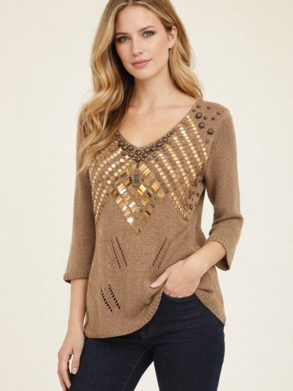 BCBGMAXAZRIA Sequin Sweater Top Sz Medium